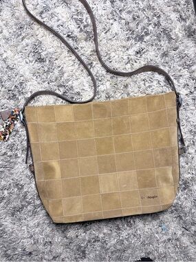 CoachTopia Checkboard Beige Suede Shoulder Bag